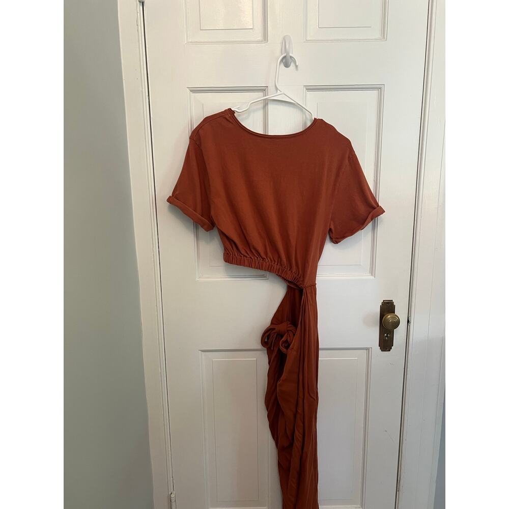 Free People Rae Maxi Dress Rust Asymmetrical Wrap Hi Low Boho Tie Waist Womens S - Picture 11 of 14